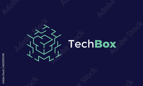 Logo vector technology box square concept connection network blue line color circuit developer electrical engineering