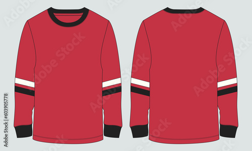 Long sleeve t shirt vector illustration red color template front and back views 