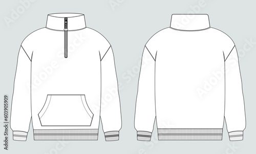 Long sleeve jacket technical drawing fashion flat sketch vector illustration template front and back views