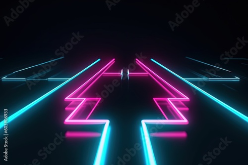 Abstract Neon light Arrow geometric background, AI Generative © AKKA