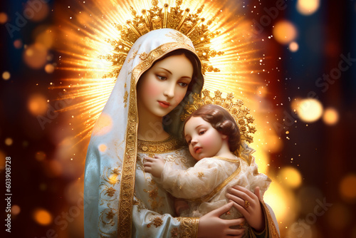 Virgen del Carmen, Blessed Virgin Mary. Faith, Bible, theology, Mother of God, Christianity, carmel. Mother of Jesus Christ, One of the central figures of European and world culture. Generative AI