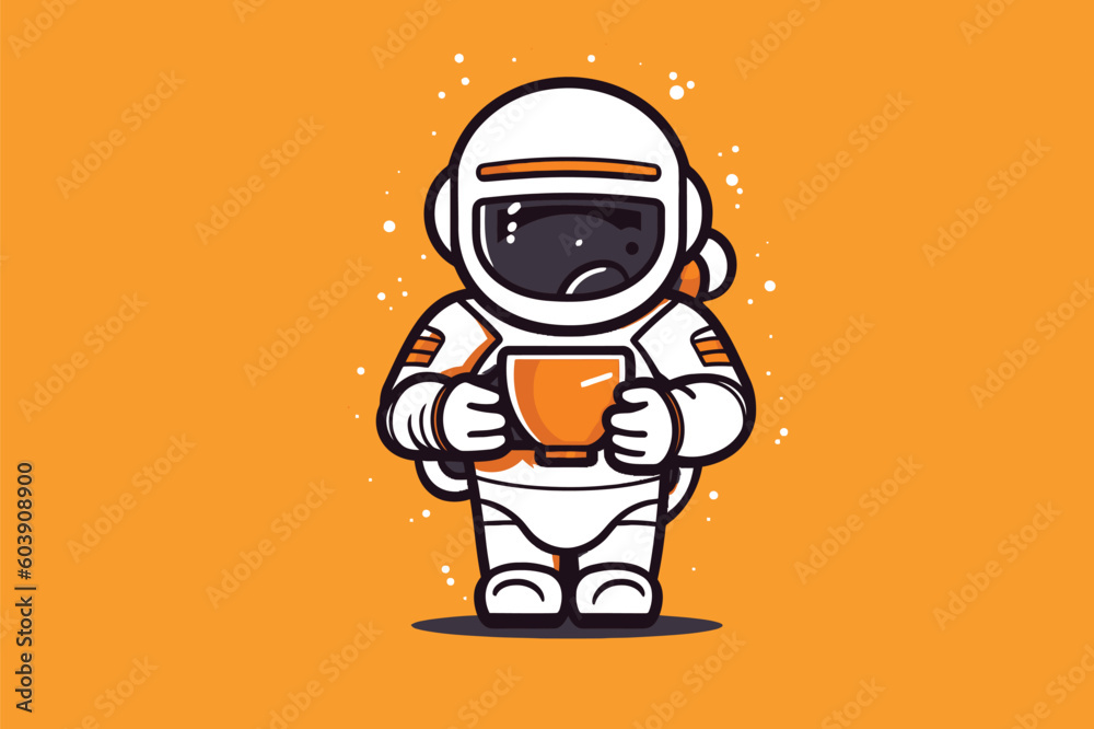 Astronaut holding a cup of coffee. Cute cartoon vector illustration. Astronaut holding a cup of coffee. Cute cartoon vector illustration.