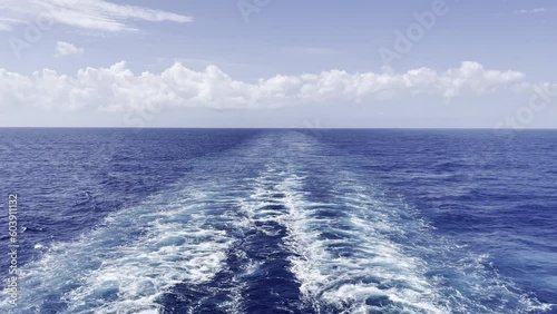 Aerial View of Wake Left By Large Cruise Ship from Behind