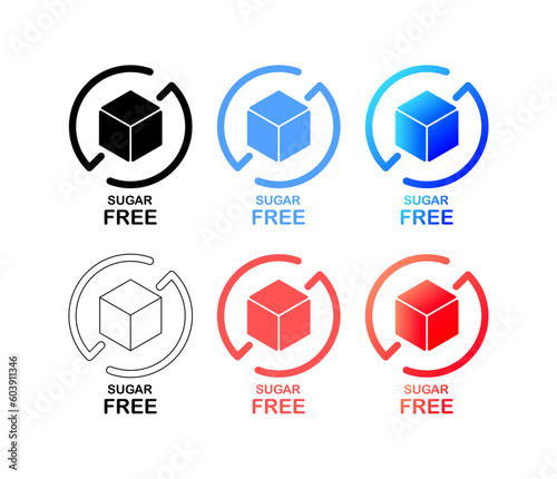 Sugar free. Flat, color, sugar free icons. Vector icons.