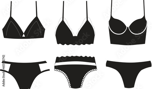  Black silhouette of women lingerie bra and underwear