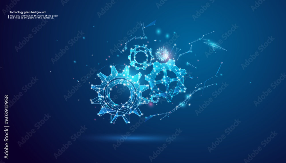 Cogs and gear wheel mechanisms. Hi-tech digital technology and ...