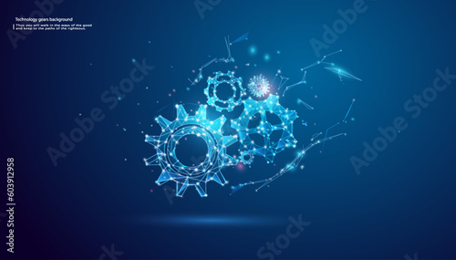 Cogs and gear wheel mechanisms. Hi-tech digital technology and engineering.
