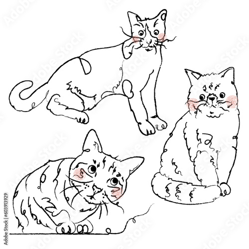 Three cat line art set