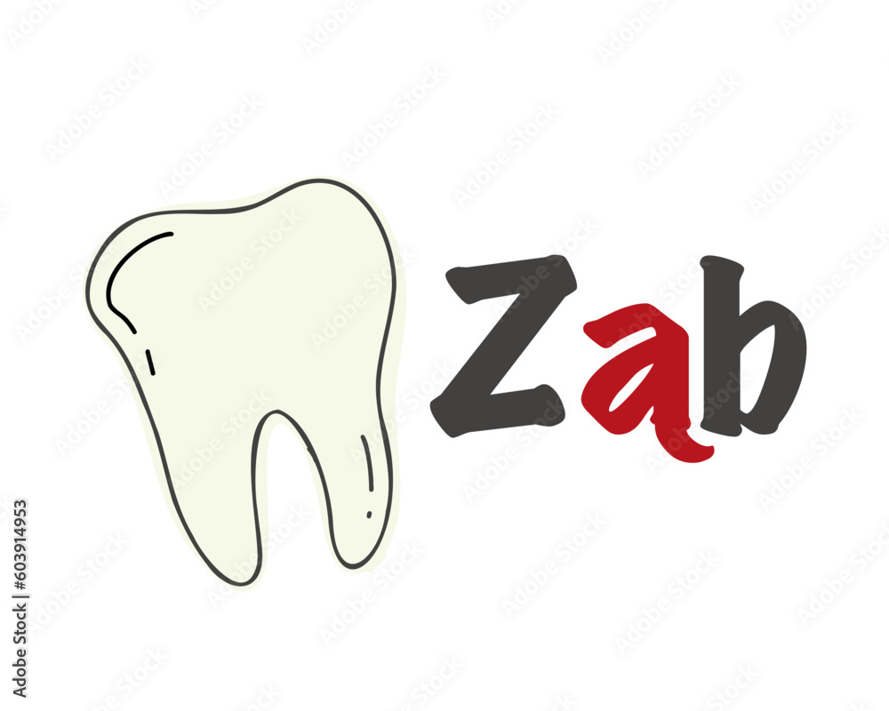 Obraz premium Polish alphabet with a picture of a tooth. Translation from Polish: tooth. vector cartoon hand drawn illustration