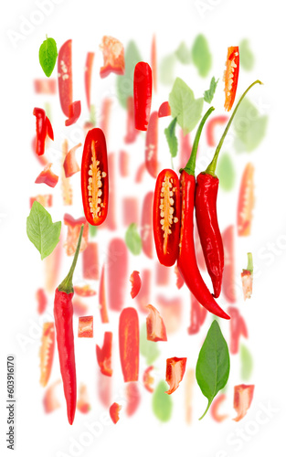 Red Chili Pepper Slice and Leaf Abstract