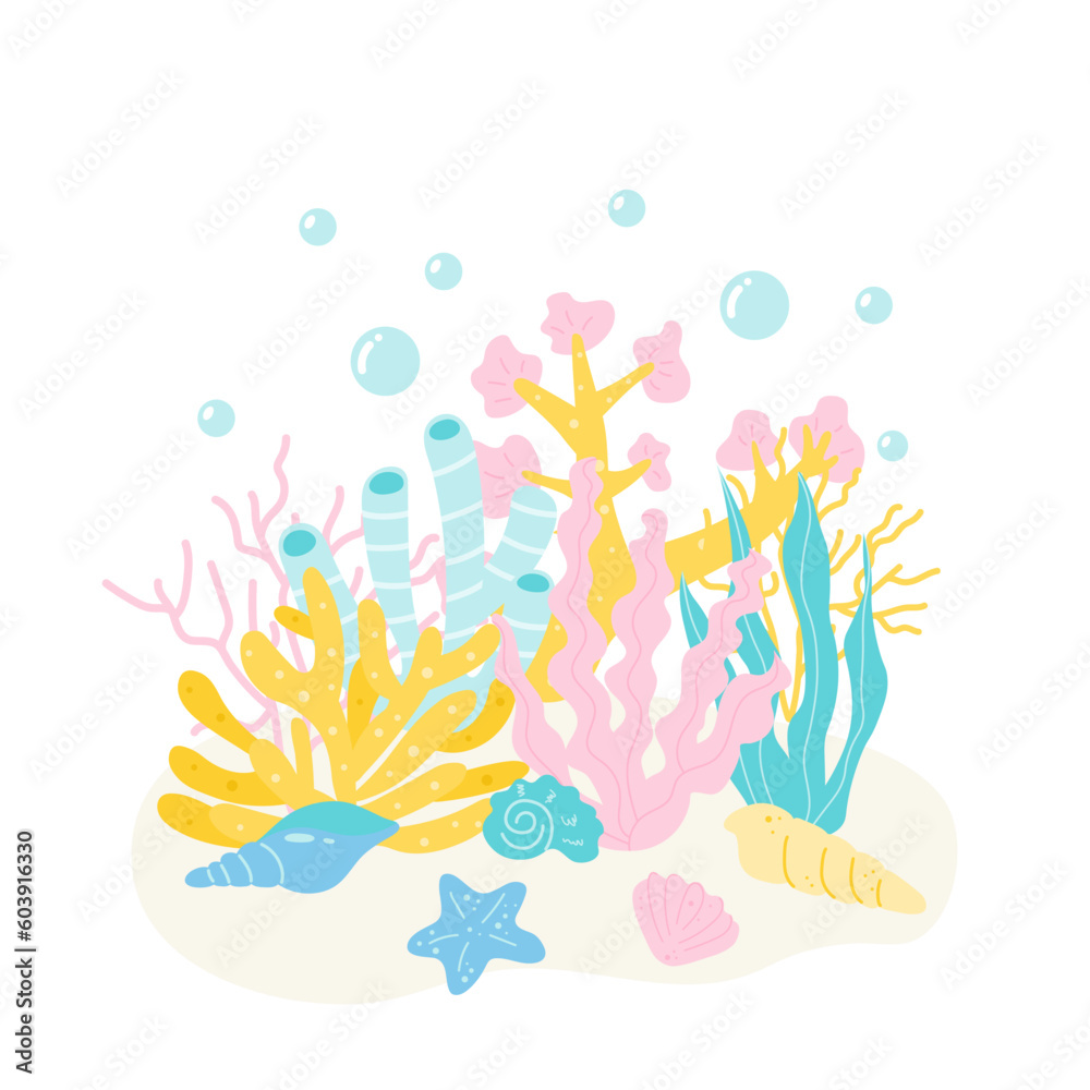 Composition of corals, plants, algae and seashells Composition of corals, plants, algae and seashells