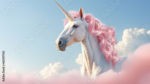 white horse on the sky background unicorn  © DEMIAN