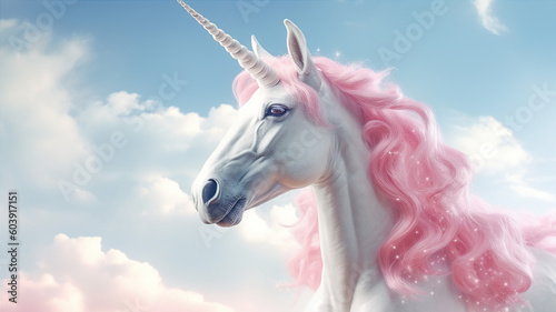 white horse on the sky background unicorn 