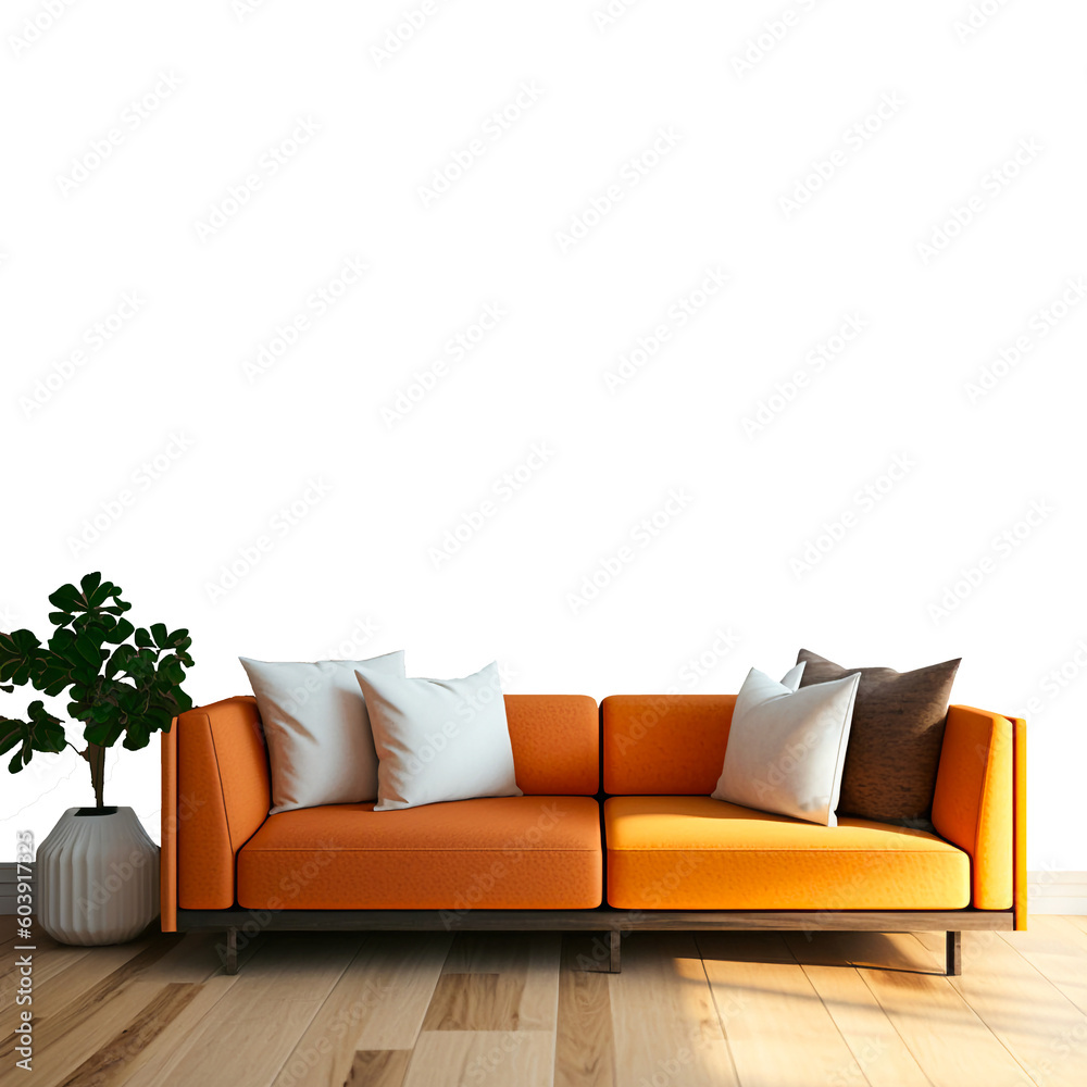 Sofa in front of a white cropped wall - obrazy, fototapety, plakaty 