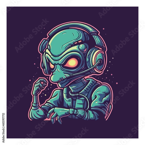 Unique alien mascot character for sci-fi podcast.