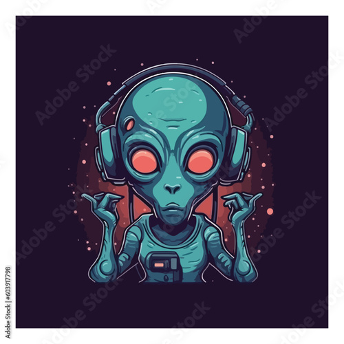 Unique alien mascot character for sci-fi podcast.