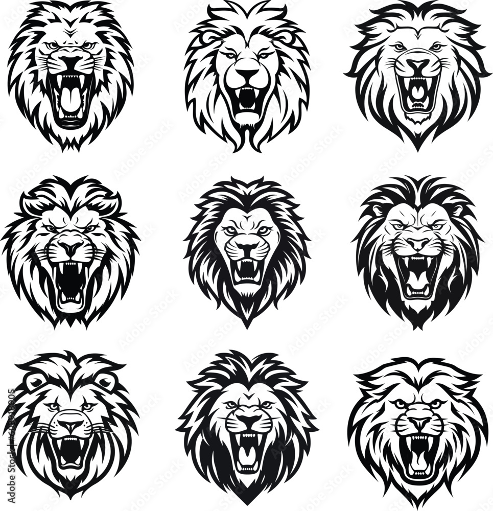 A collection of lion heads A collection of lion heads