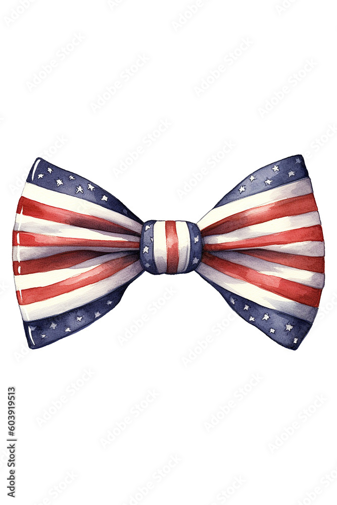 Obraz premium Watercolor Bow with Stripes and Stars Clipart created with Generative AI Tools