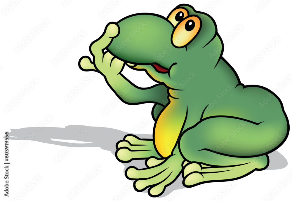 Fototapeta premium Green Frog with a Yellow Belly from a Side View