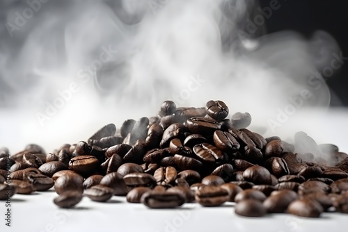close up of hot smoky coffee beans, food photography, generative ai generated