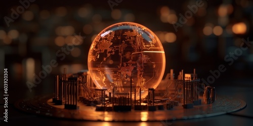 Wallpaper Mural 3d render of a crystal ball with a city in the background, generative Ai Torontodigital.ca
