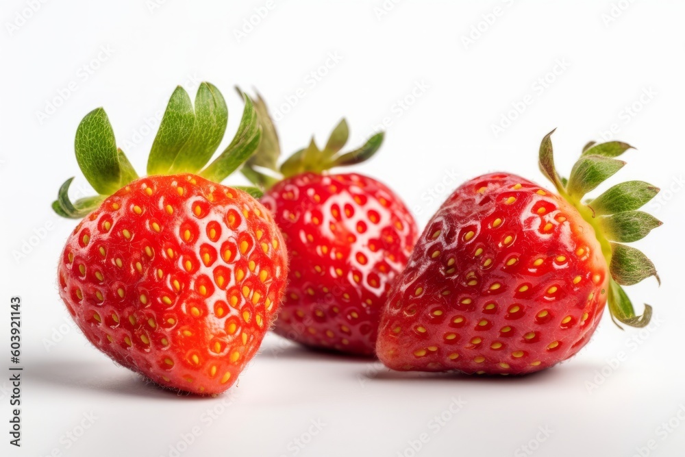 Fresh strawberries isolated on a white background, close-up, Selective focus, generative Ai Fresh strawberries isolated on a white background, close-up, Selective focus, generative Ai