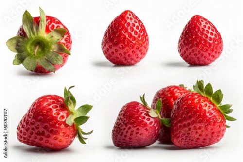 Fresh strawberries isolated on a white background, close-up, Selective focus, generative Ai