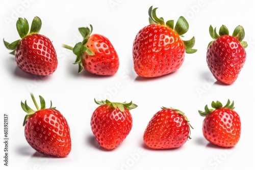 Fresh strawberries isolated on a white background, close-up, Selective focus, generative Ai