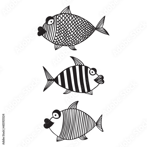 Fish - zentangle coloring antistress - vector linear picture for coloring. Outline. Hand drawing. A small river or aquarium fish with a pattern on it - picture for a coloring book.