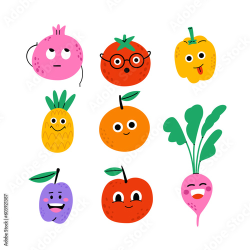 Fruits and vegetables hand drawn illustrations set