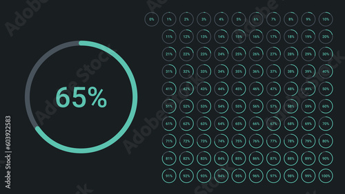Circle percentage pie chart diagrams infographic from 0 to 100 numbers elements web design user interface UI UX