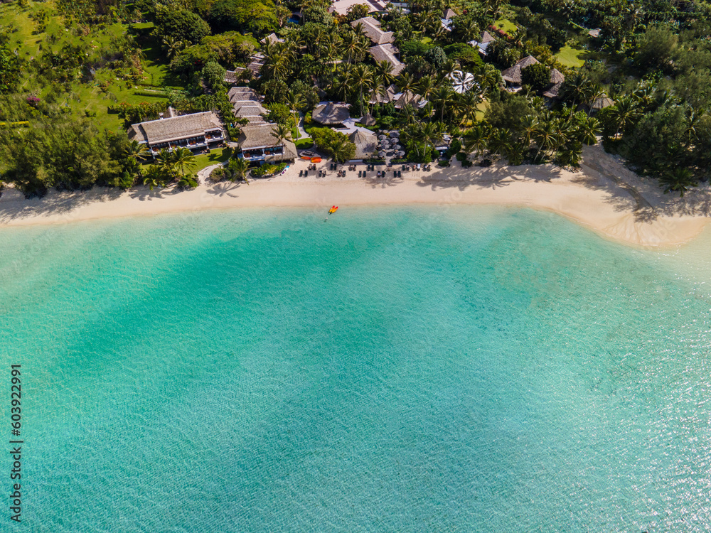 Luxury hotel resort in Rarotonga, Cook Islands with crystal clear blue waters