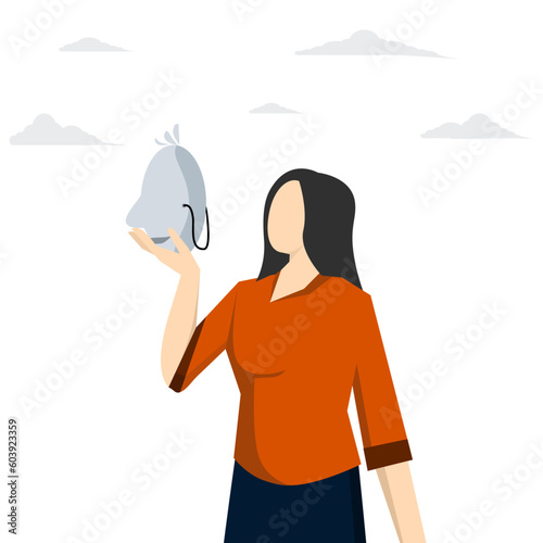 Impostor syndrome, crime or fraud, counterfeiting, hypocrisy, business dishonesty or wild concept, depressed anonymous woman holding smiling mask thinking about being or acting like someone else.