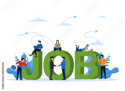 job search concept, recruiting new employees, job vacancies for job seekers, working groups, freelancers, web graphic design vector. Flat vector illustration
