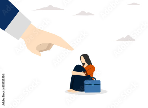 Fear of failure, fear or challenge, fear of losing fear of business mistakes, anxiety or stress due to work pressure, panicked stressed businessman afraid of giant index finger blaming him for mistake
