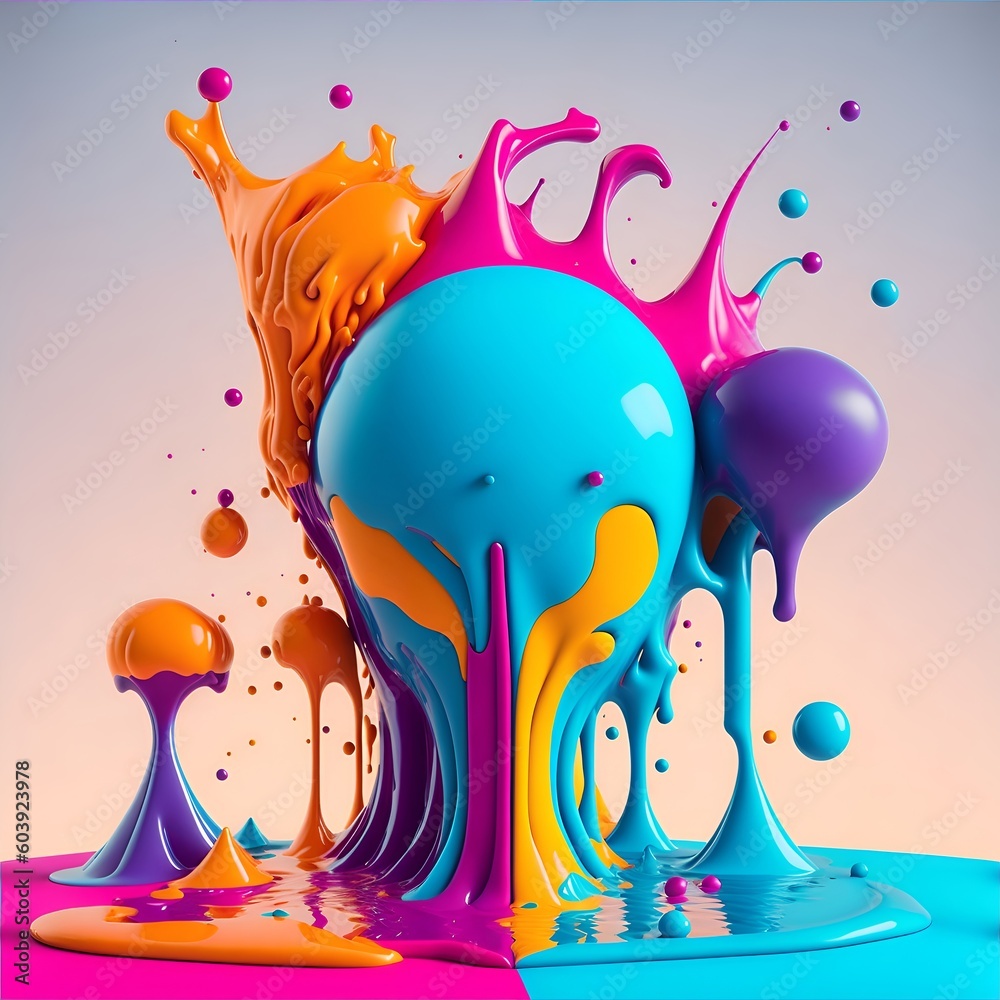 Colorful 3d liquid posters with balloon shapes splash