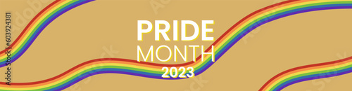 LGBT pride month banner. Abstract rainbow stripes or curves.
