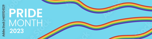 LGBT pride month banner. Abstract rainbow stripes or curves.