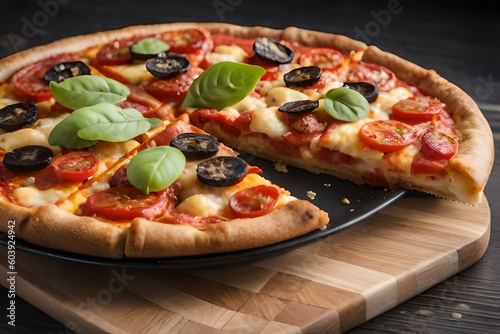 pizza on a wooden table generated by AI technology 
