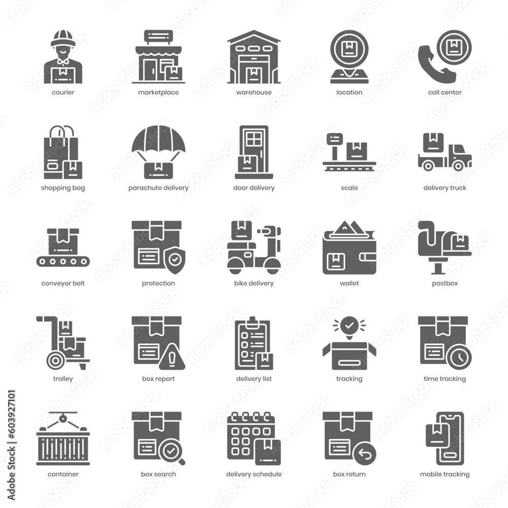 Shop Delivery icon pack for your website design, logo, app, and user interface. Shop Delivery icon glyph design. Vector graphics illustration and editable stroke. Shop Delivery icon pack for your website design, logo, app, and user interface. Shop Delivery icon glyph design. Vector graphics illustration and editable stroke.