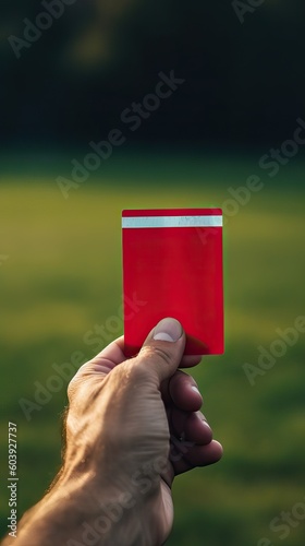 A football referee showing a red card as a sign of expulsion, representing fair play and rules, generative ai