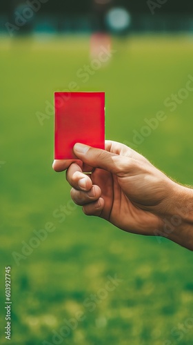A football referee showing a red card as a sign of expulsion, representing fair play and rules, generative ai