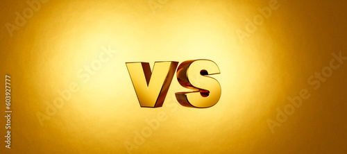 VS. Versus battle banner template on gold background. product comparison. Versus or VS battle on dark background for competition between team, contestants and fighters. 3d rendering photo