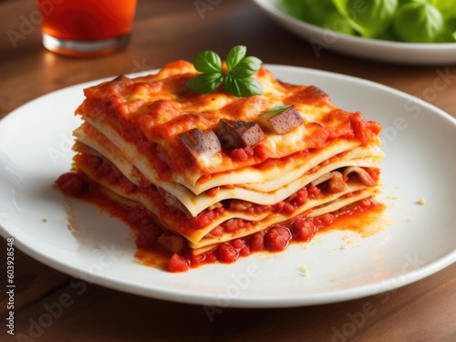 Italian pasta lasagna with bolognese sauce. Generative AI