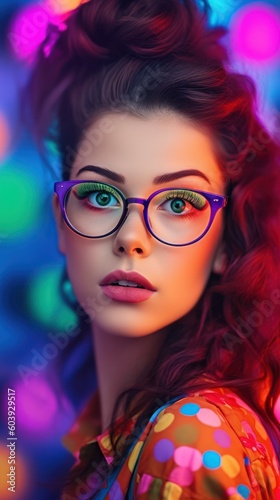 neon-punk style trendy fashion young model close-up portrait, ai tools generated image