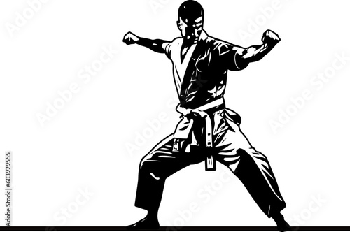 Fierce Karate Player: Vector Silhouette Illustration with Vigor, Dynamic Kung Fu Fighter: Vector Silhouette Illustration in Motion