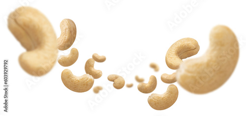 Flying delicious cashew nuts, cut out