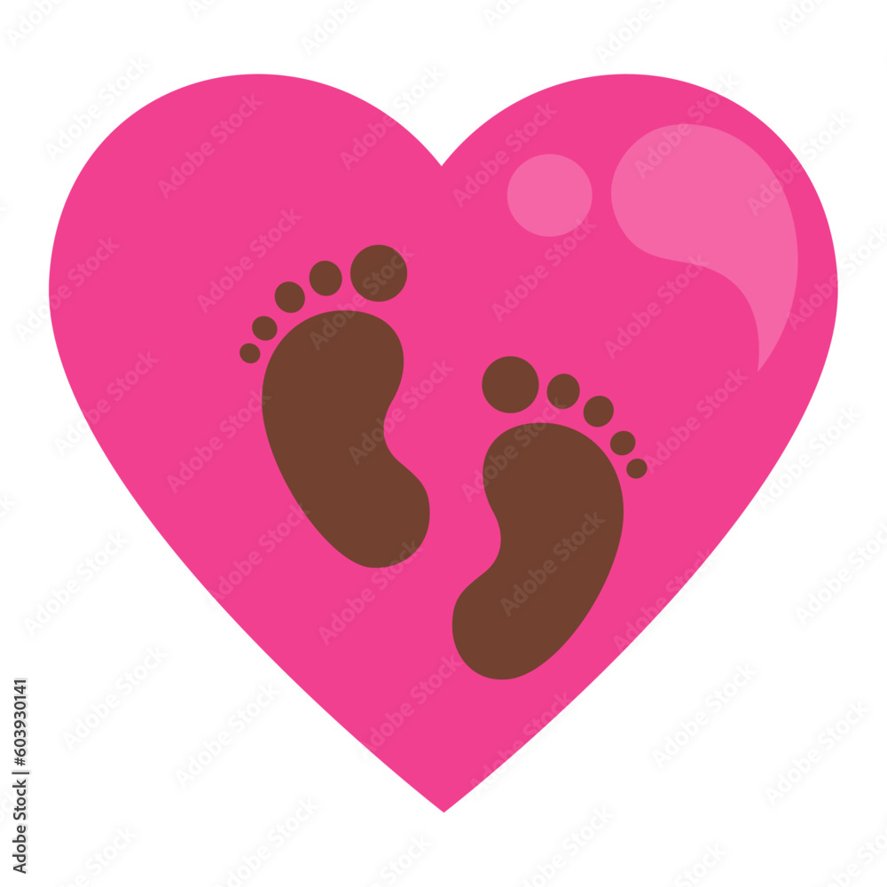 Baby's footprint inside a loving heart vector illustration graphic icon Baby's footprint inside a loving heart vector illustration graphic icon