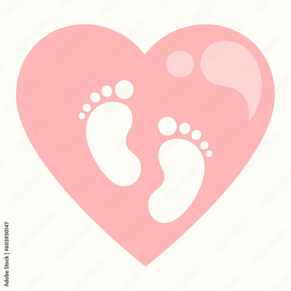 Baby's footprint inside a loving heart vector illustration graphic icon