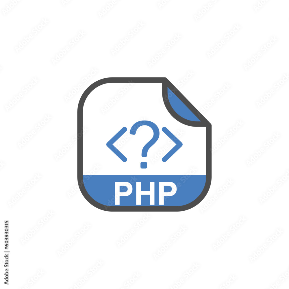 PHP File Extension, Rounded Square Icon with Symbol - Format Extension Icon Vector Illustration.
